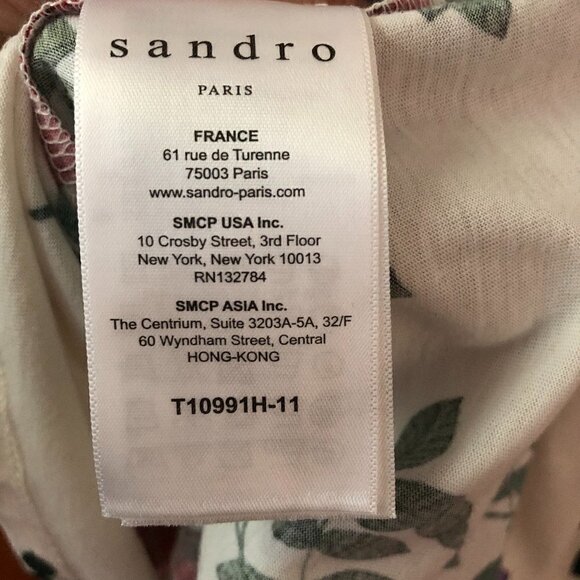 NWOT Sandro Floral Print Ivory 100% Cotton Short Sleeve Crew Tee Shirt Women's 6 - Picture 6 of 9
